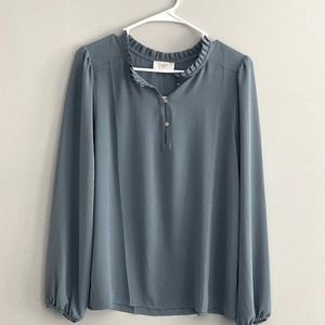 NWT LOFT Outlet Long Sleeve Ruffle Neck Blouse